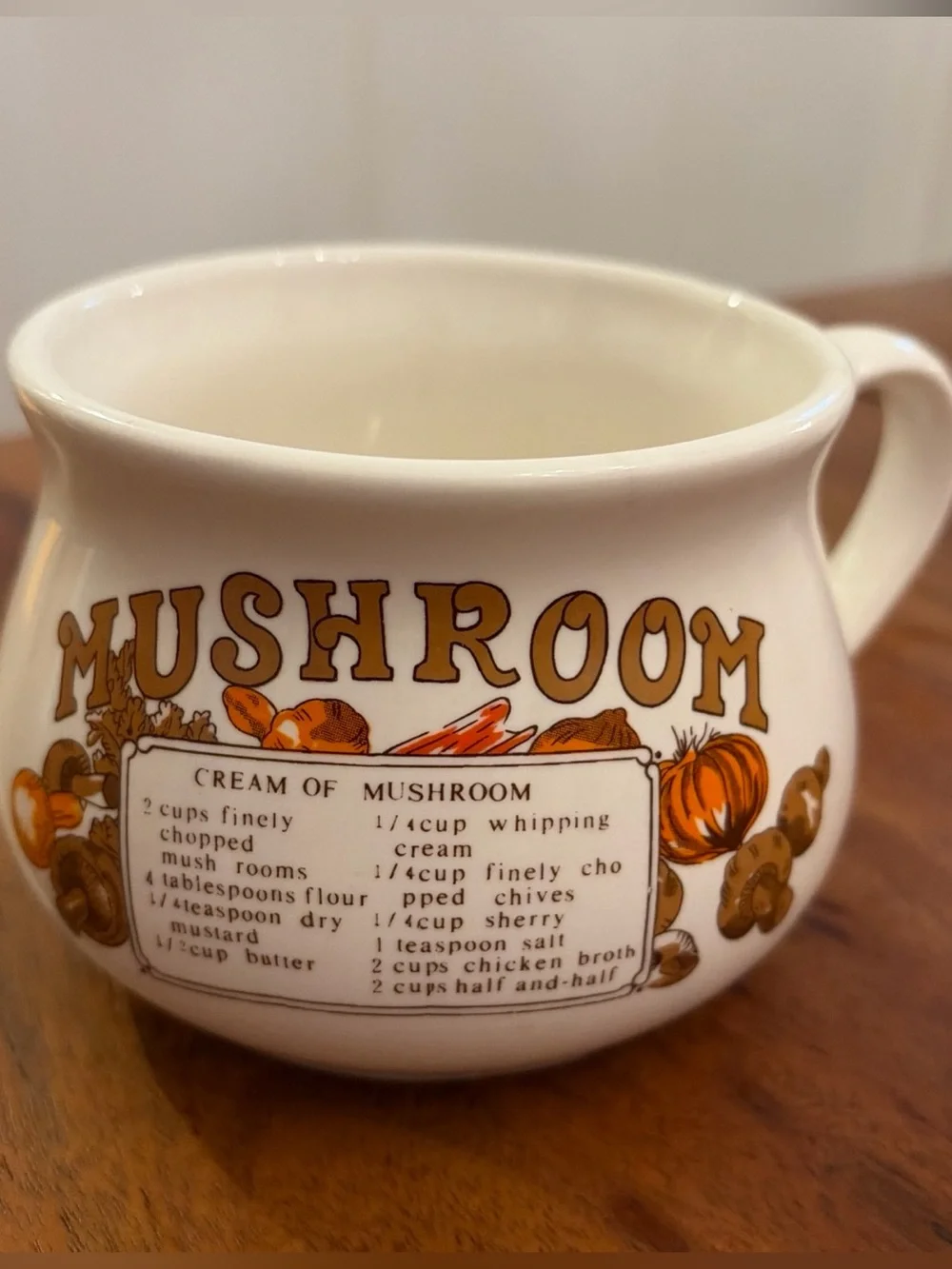 Vintage 1970s Mushroom Soup Recipe Ceramic Mugs Cups Set of 2 Retro Kitchen READ
